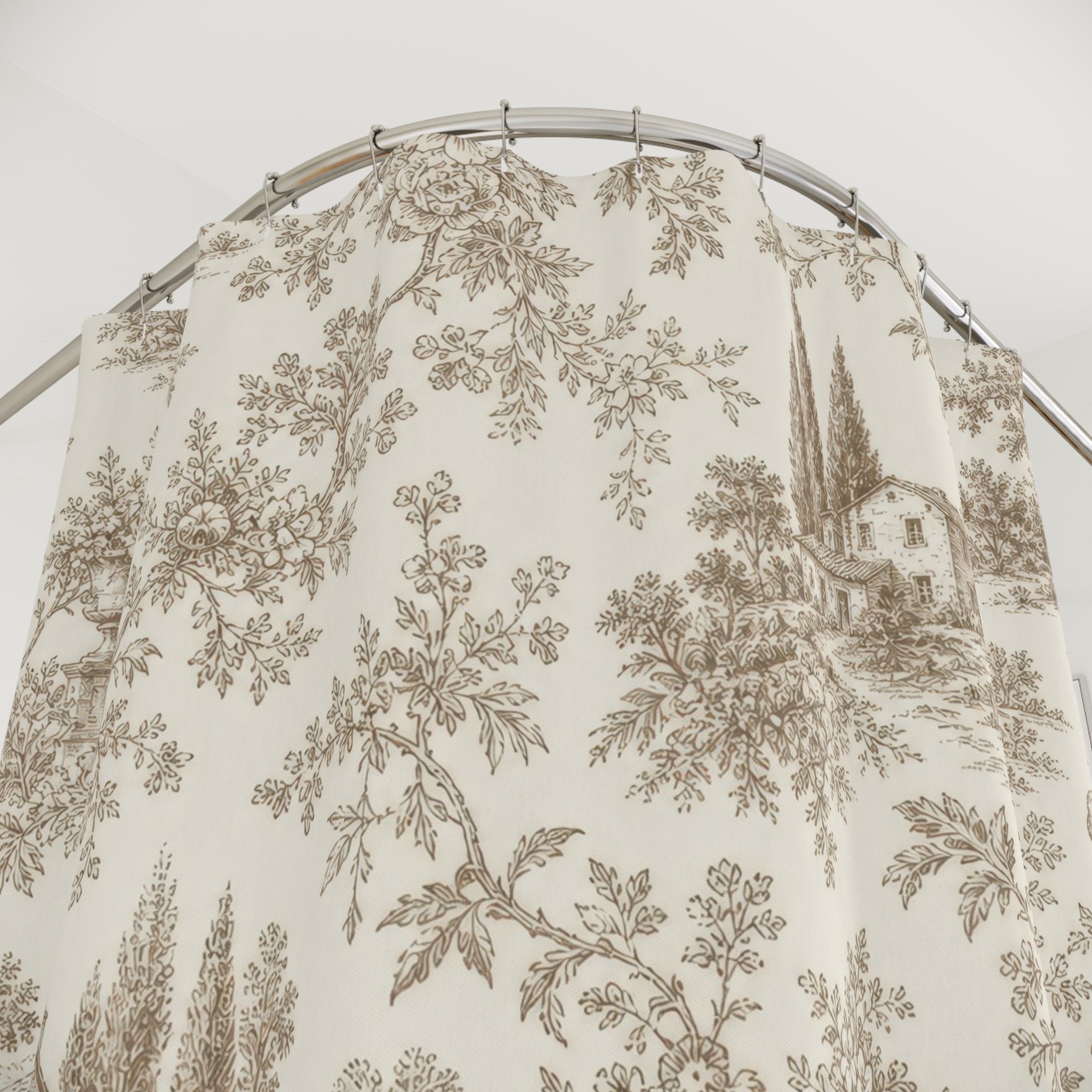 Sepia French Country Village Scene Shower Curtain