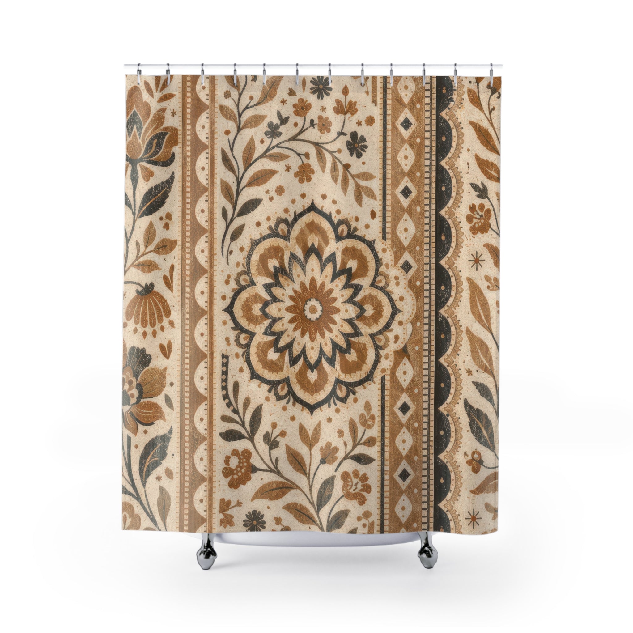Boho Floral Medallion Stripe Shower Curtain