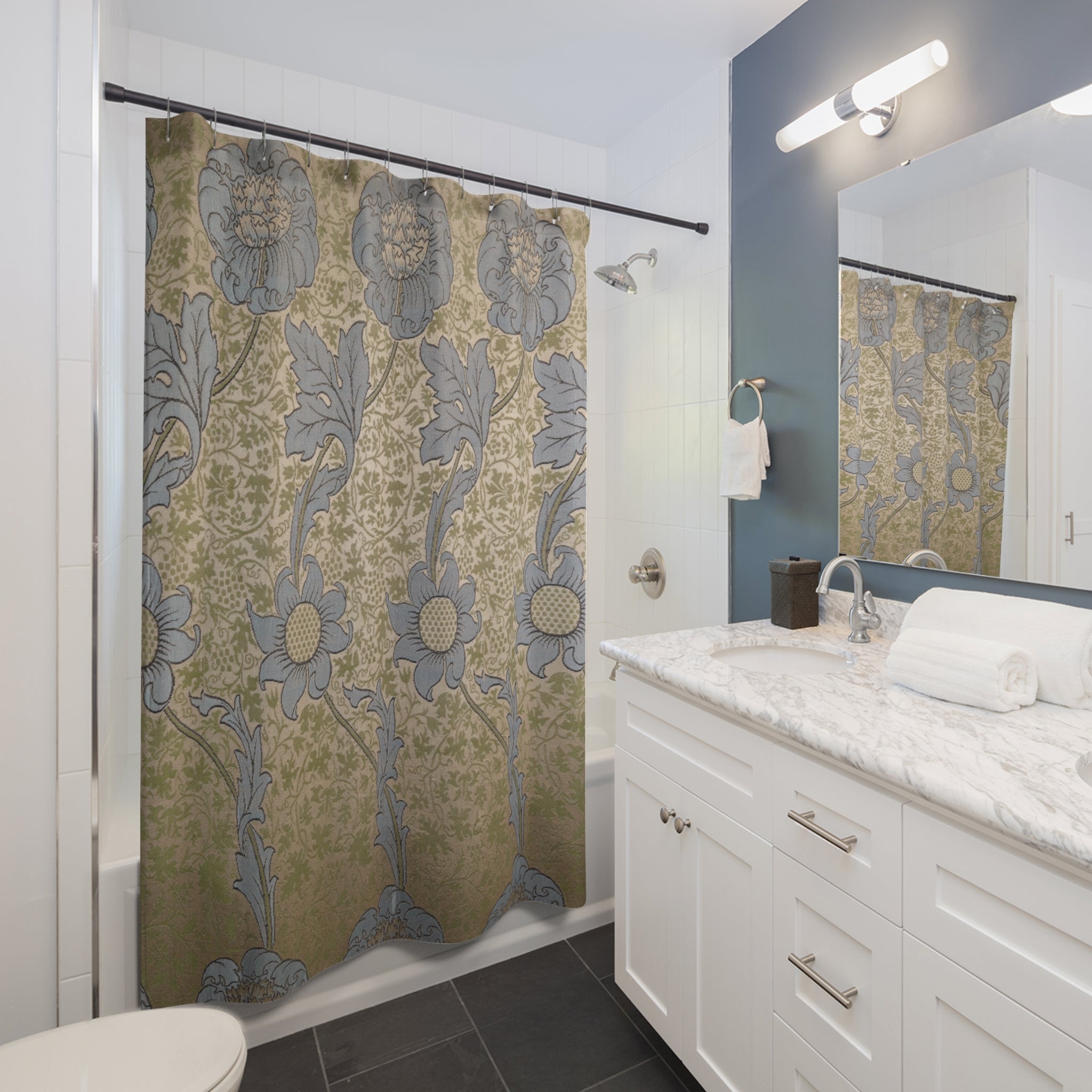 Morris Kennet Shower Curtain – Indigo Sunflower Botanical