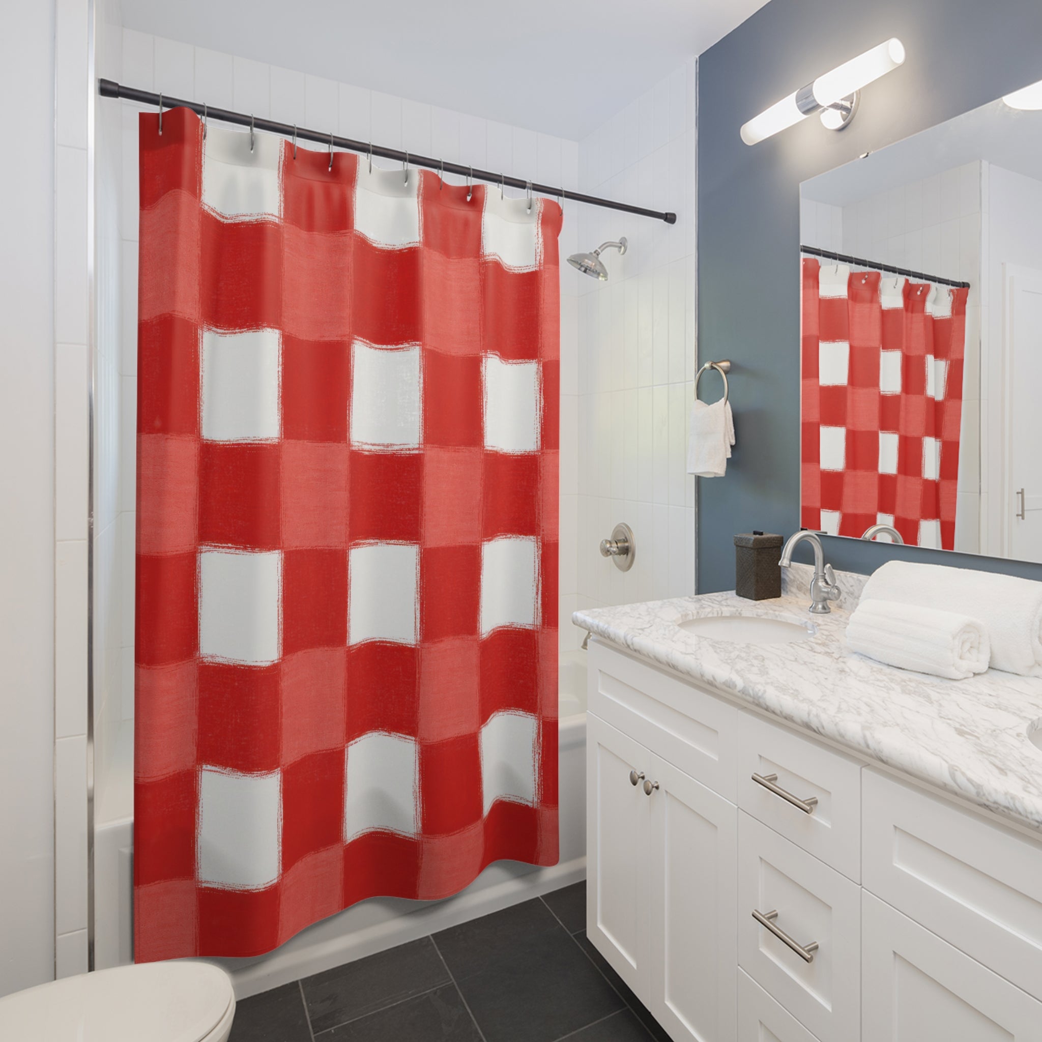 Red White Buffalo Check Shower Curtain