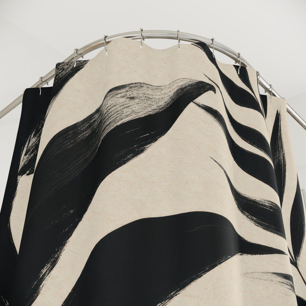 Black Cream Leaf Shower Curtain
