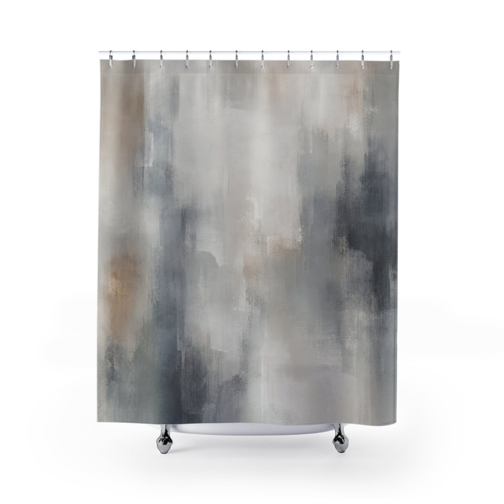 Gray White Abstract Brush Shower Curtain