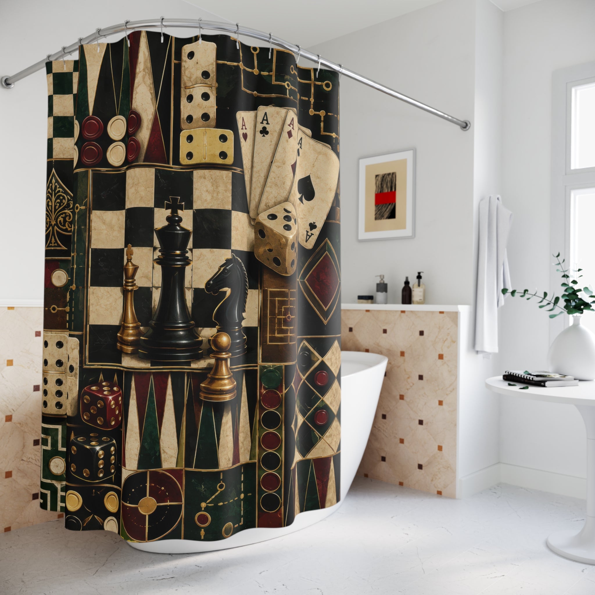 Black Gold Art Deco Games Shower Curtain