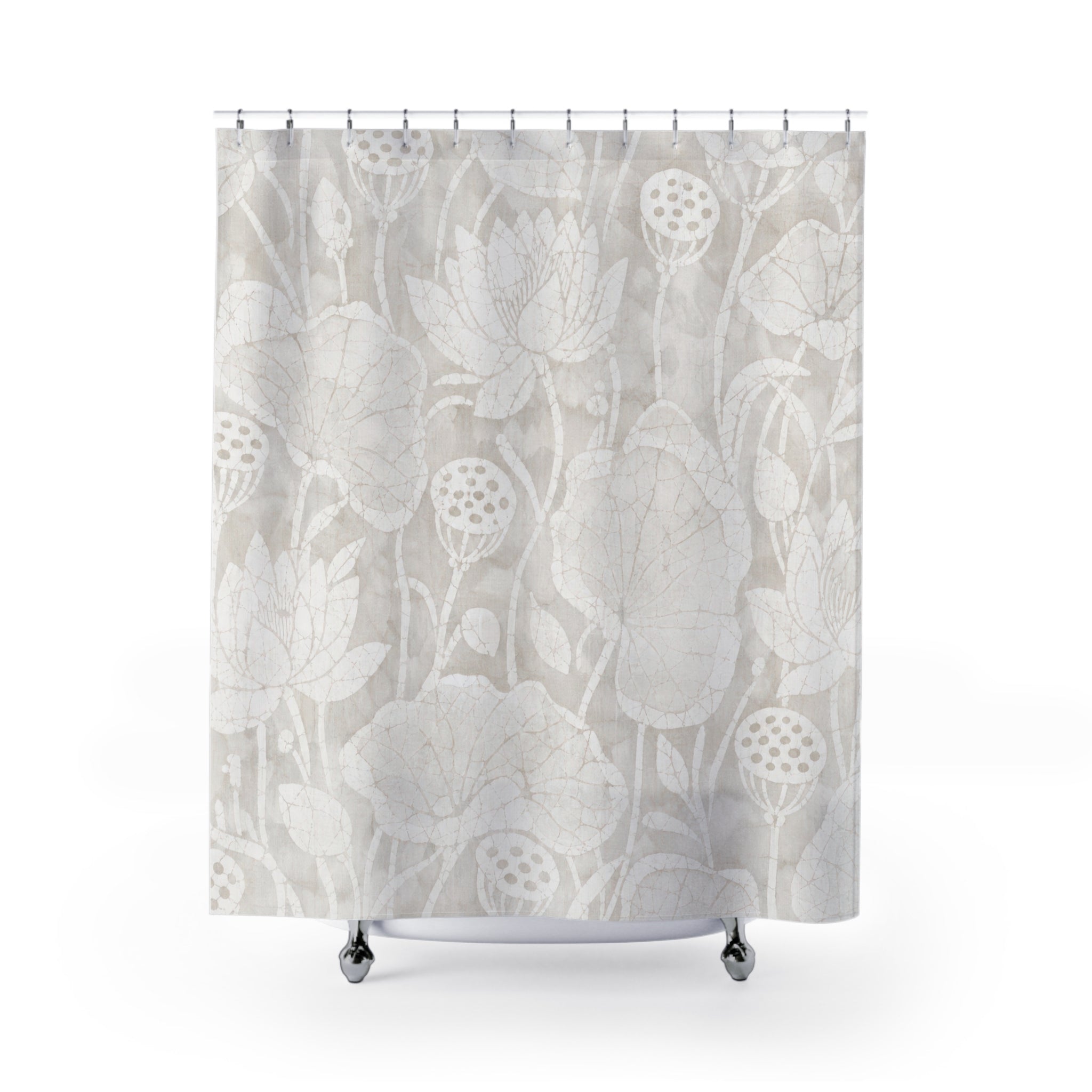 White Batik Lotus Shower Curtain