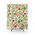 Kids Garden Shower Curtain, Vegetable Tomato Carrot Pattern, Fresh Botanical Bathroom Decor, Homeschool Garden Wall Guest Bath Gift