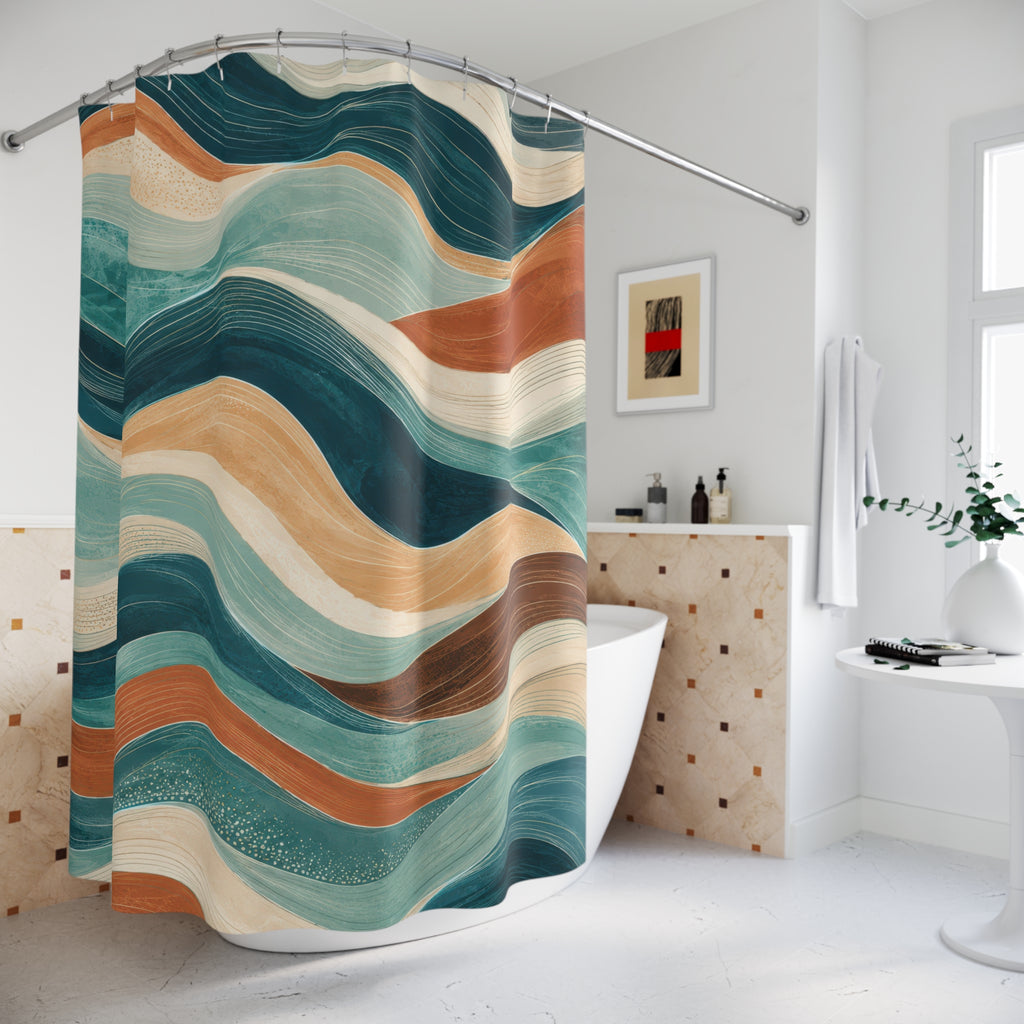 Wavy Shower Curtain: Teal Aqua Abstract Wave Pattern