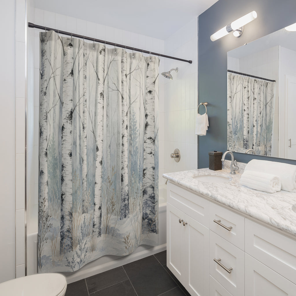 Snowy Birch Tree Shower Curtain