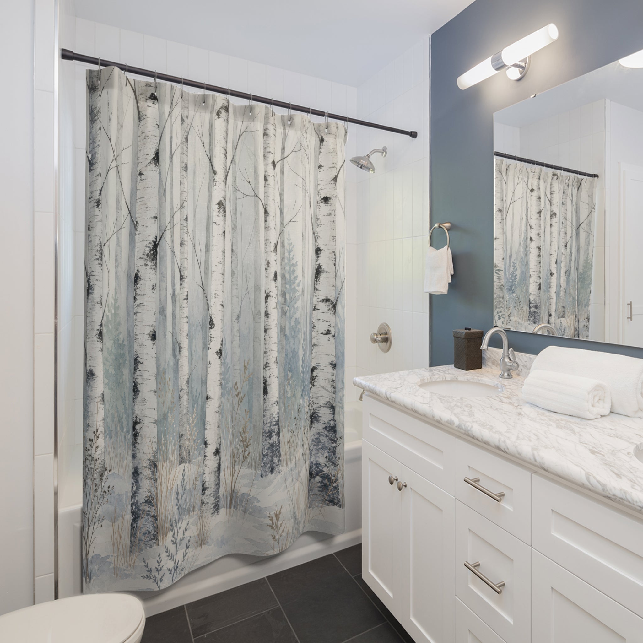 Snowy Birch Tree Shower Curtain