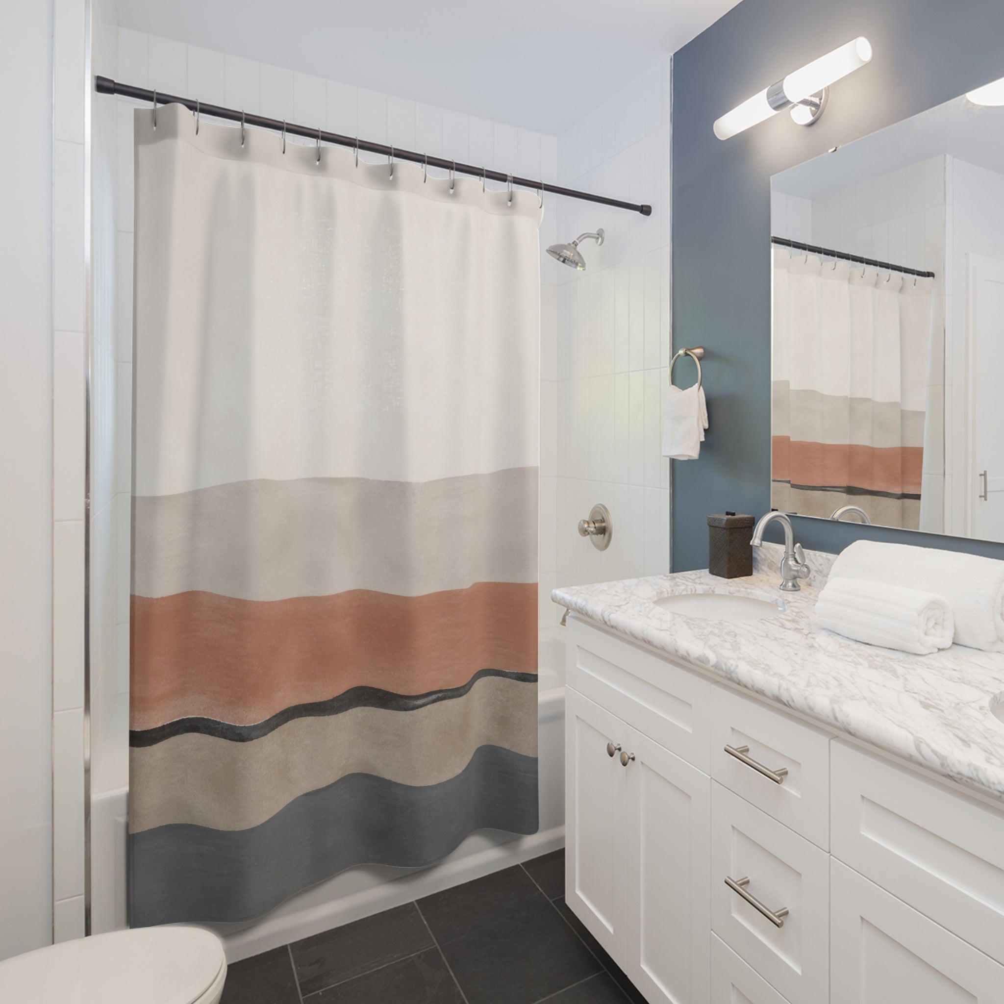 Terracotta Beige Layered Landscape Shower Curtain