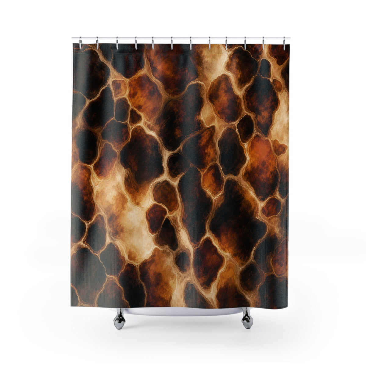 Dark Brown Amber Mottled abstract shower curtain with full front view