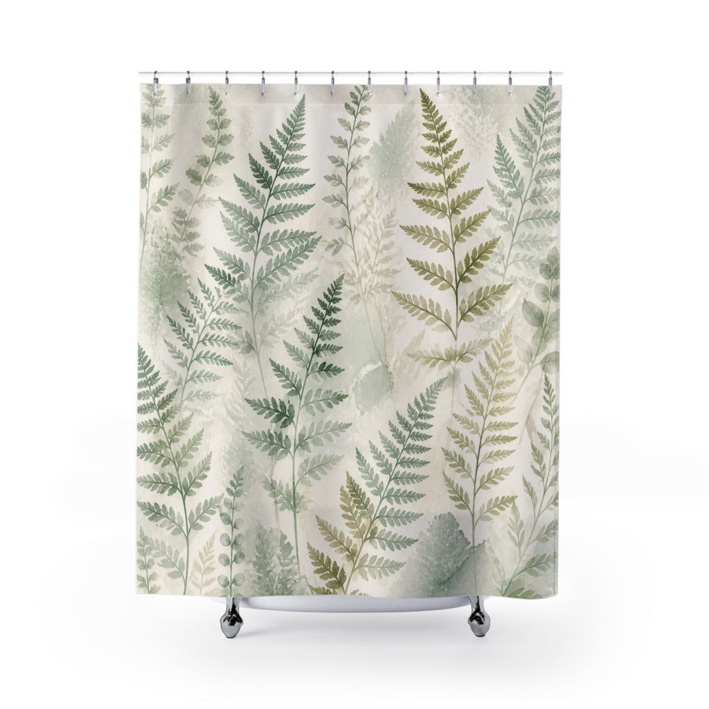 Soft Green Watercolor Fronds Shower Curtain