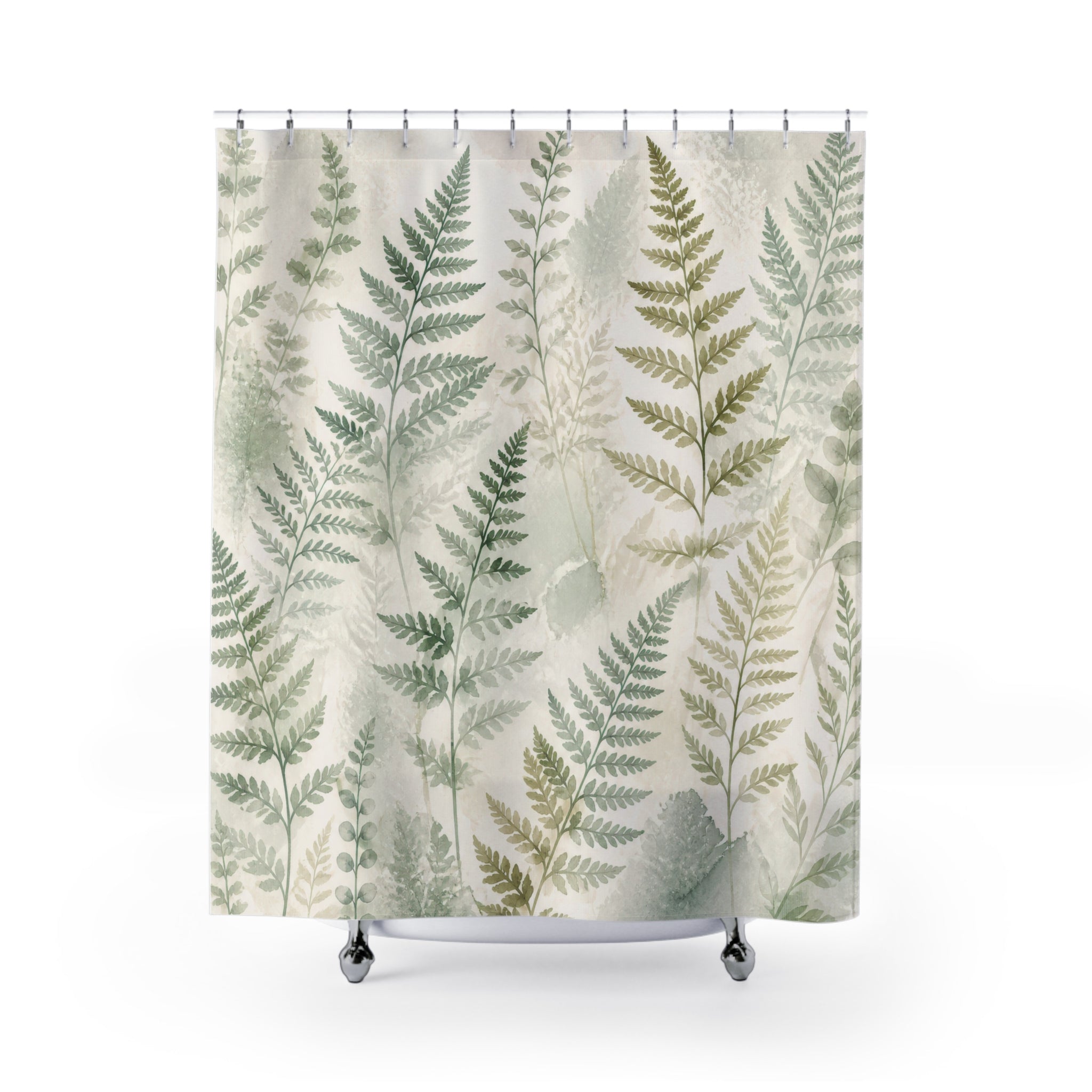 Soft Green Watercolor Fronds Shower Curtain