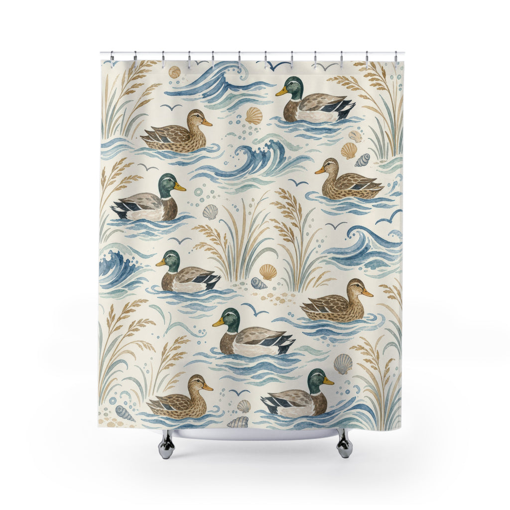 Watercolor Mallard Wave Shower Curtain