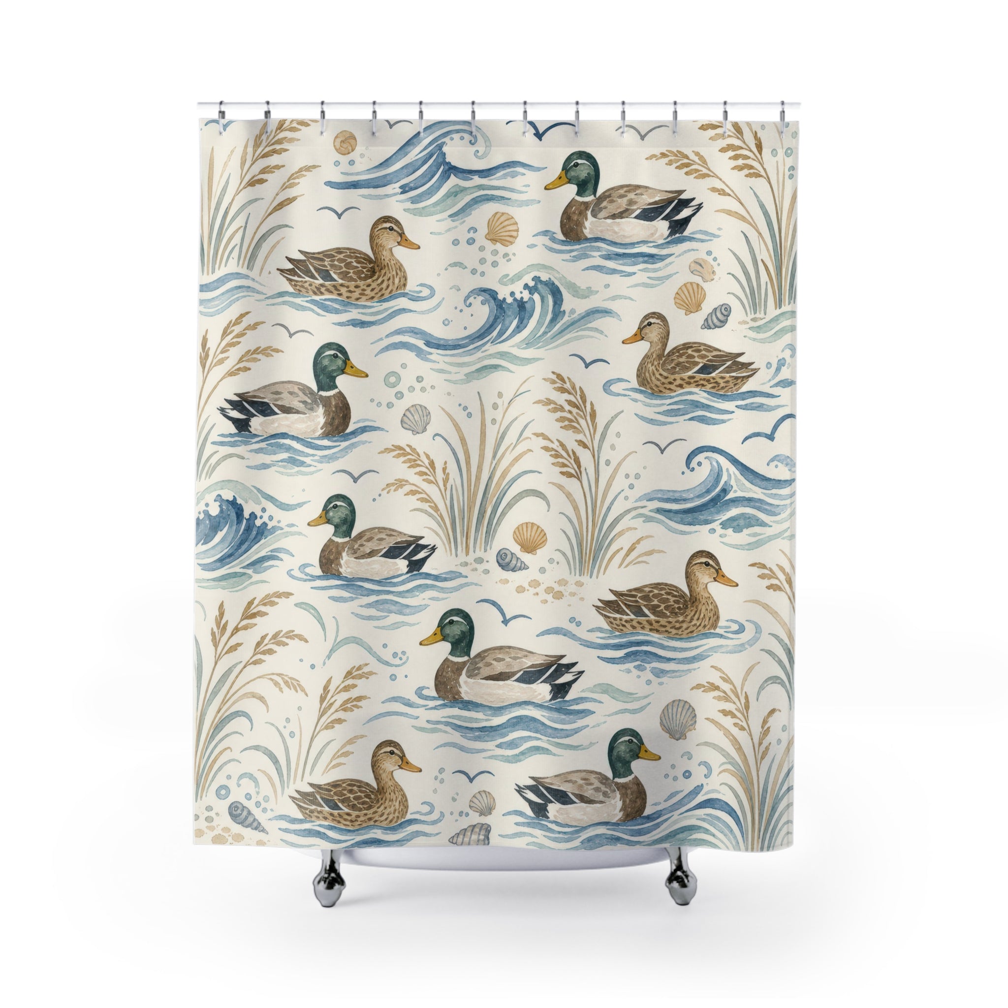 Watercolor Mallard Wave Shower Curtain