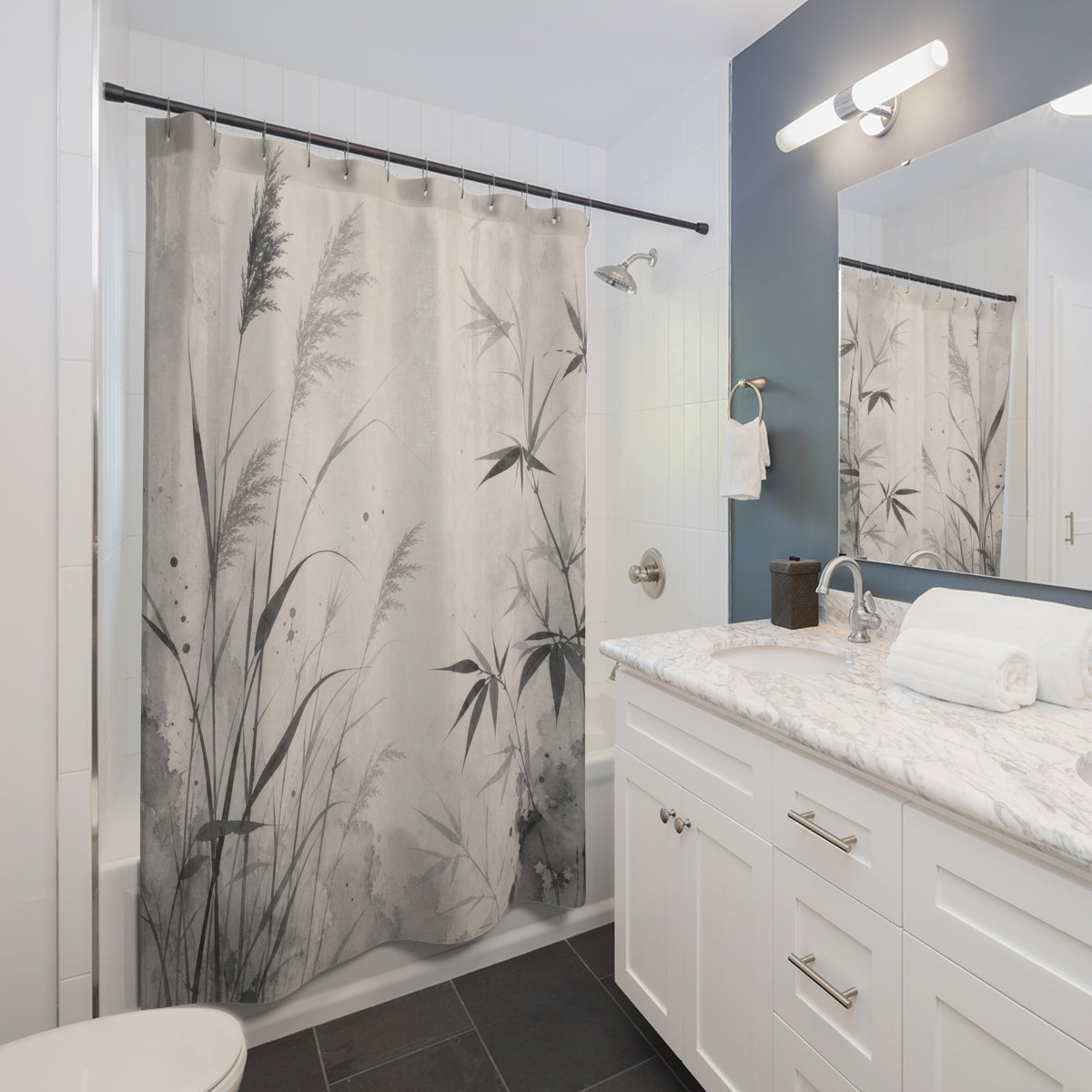 Gray Meadow Grass Shower Curtain