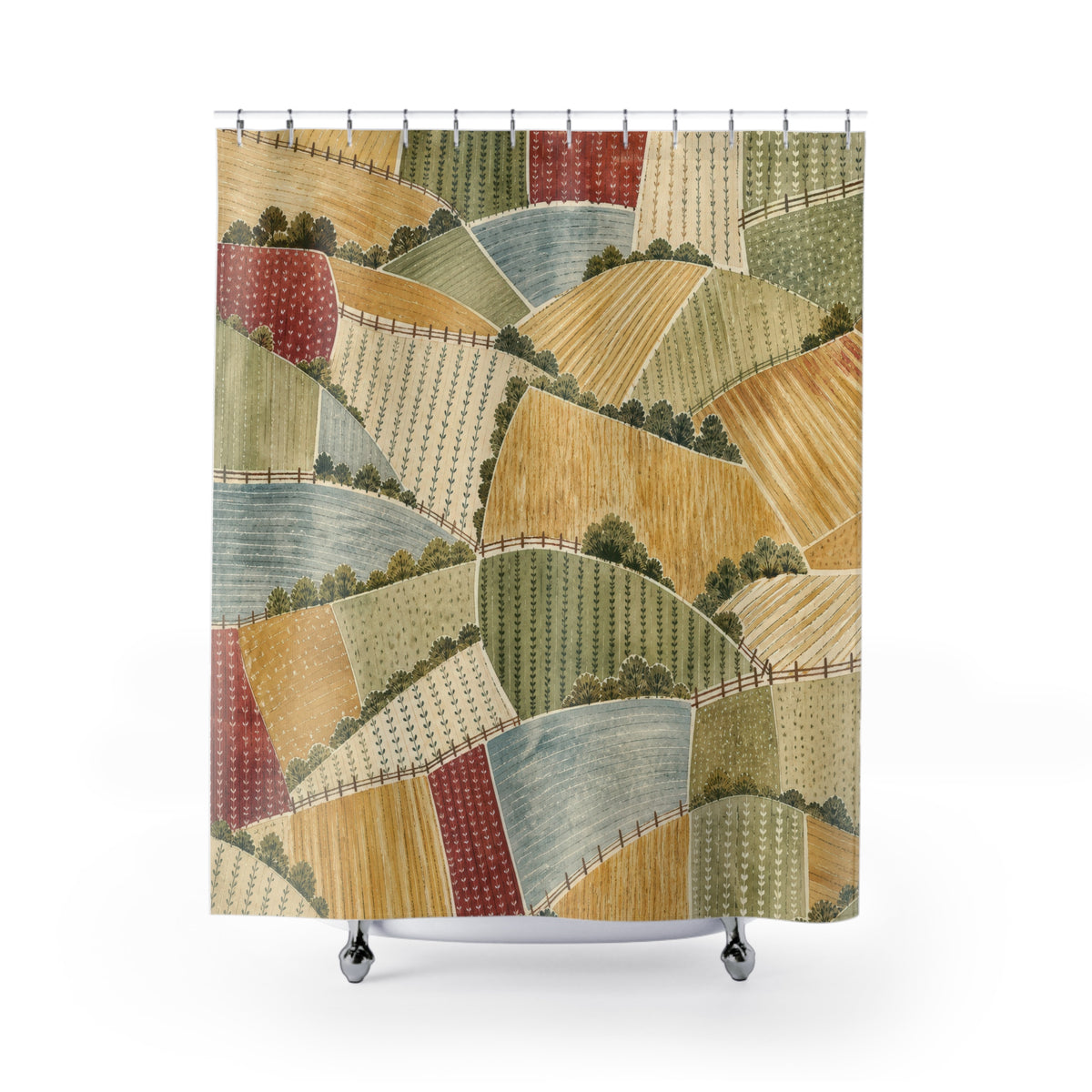 Patchwork Farm Landscape Country pattern shower curtain with full front view