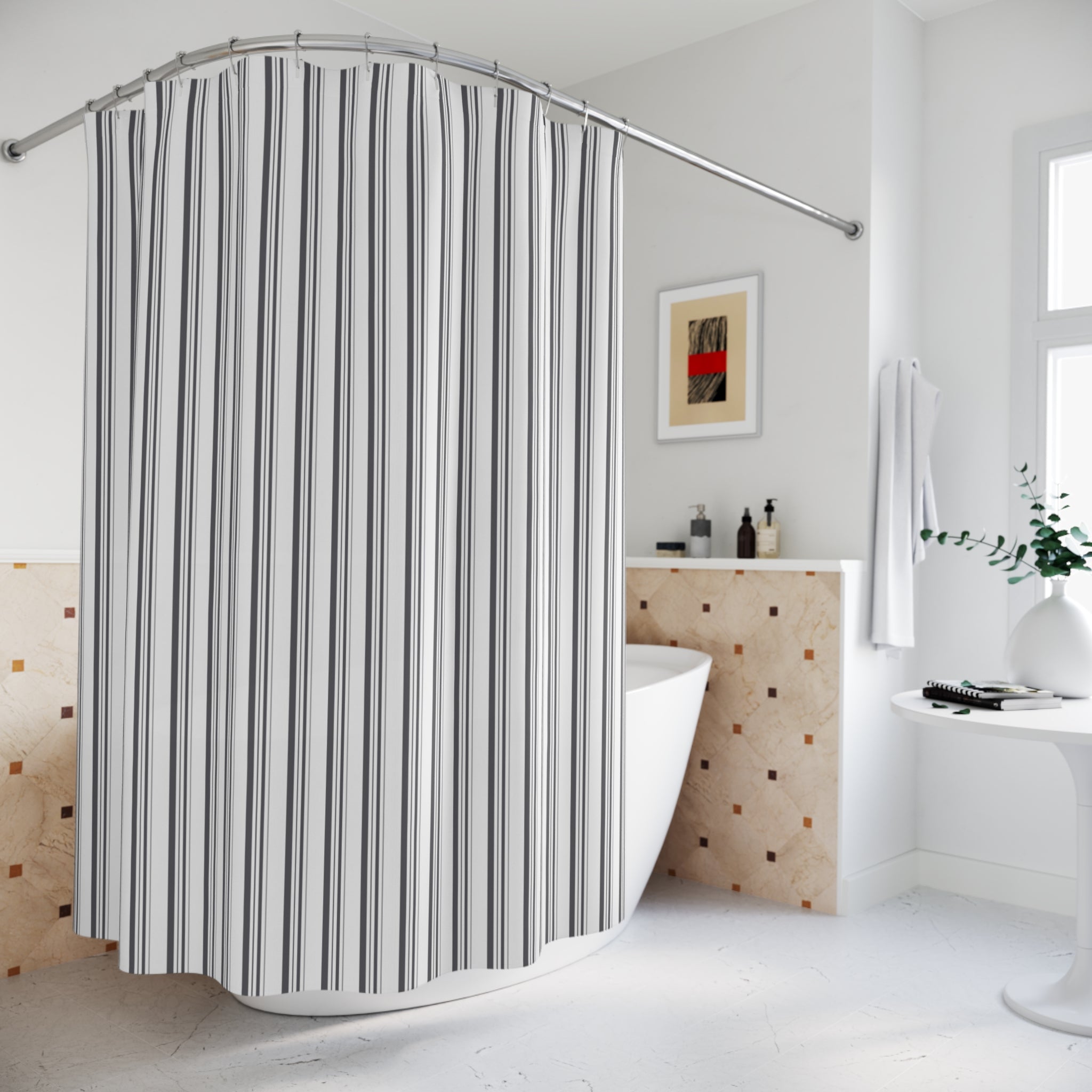 Grey Modern Stripe Shower Curtain