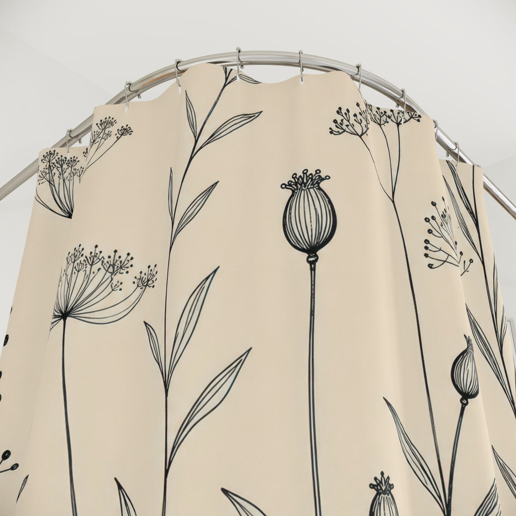 Black Cream Wildflower Stem Shower Curtain