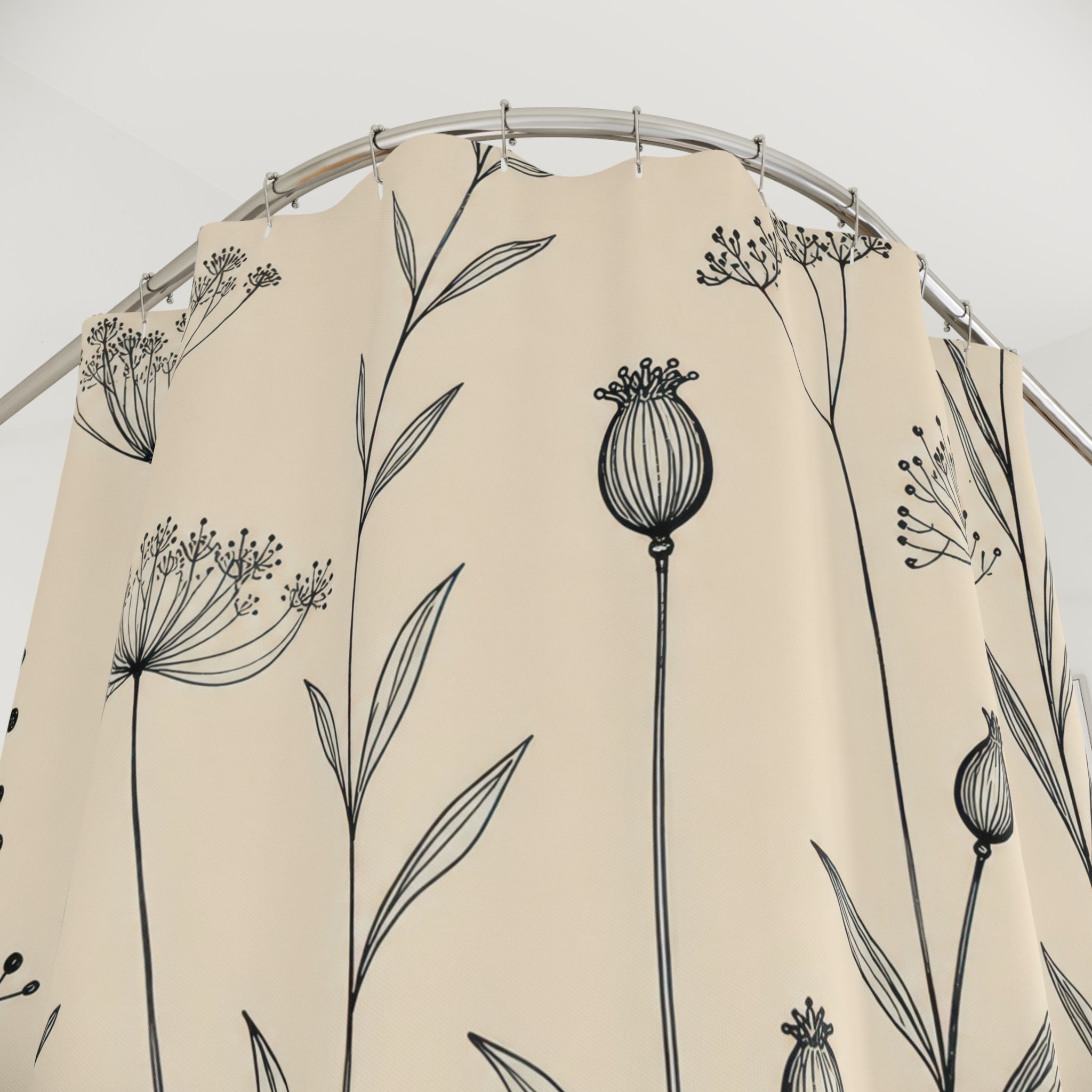 Black Cream Wildflower Stem Shower Curtain