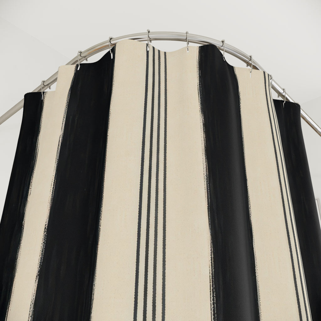 Ivory White Cabana Pinstripe Shower Curtain