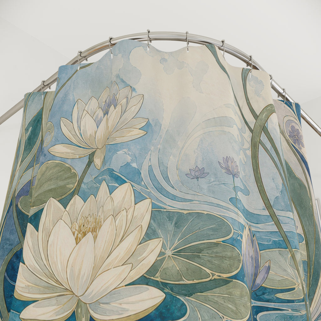 Blue Green Lily Pond Shower Curtain