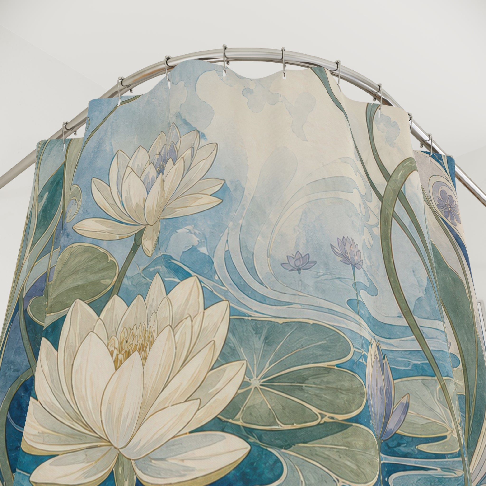 Blue Green Lily Pond Shower Curtain