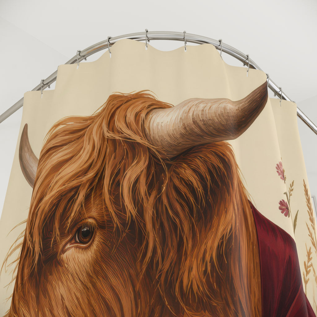 Burgundy Bow Highland Cow Shower Curtain