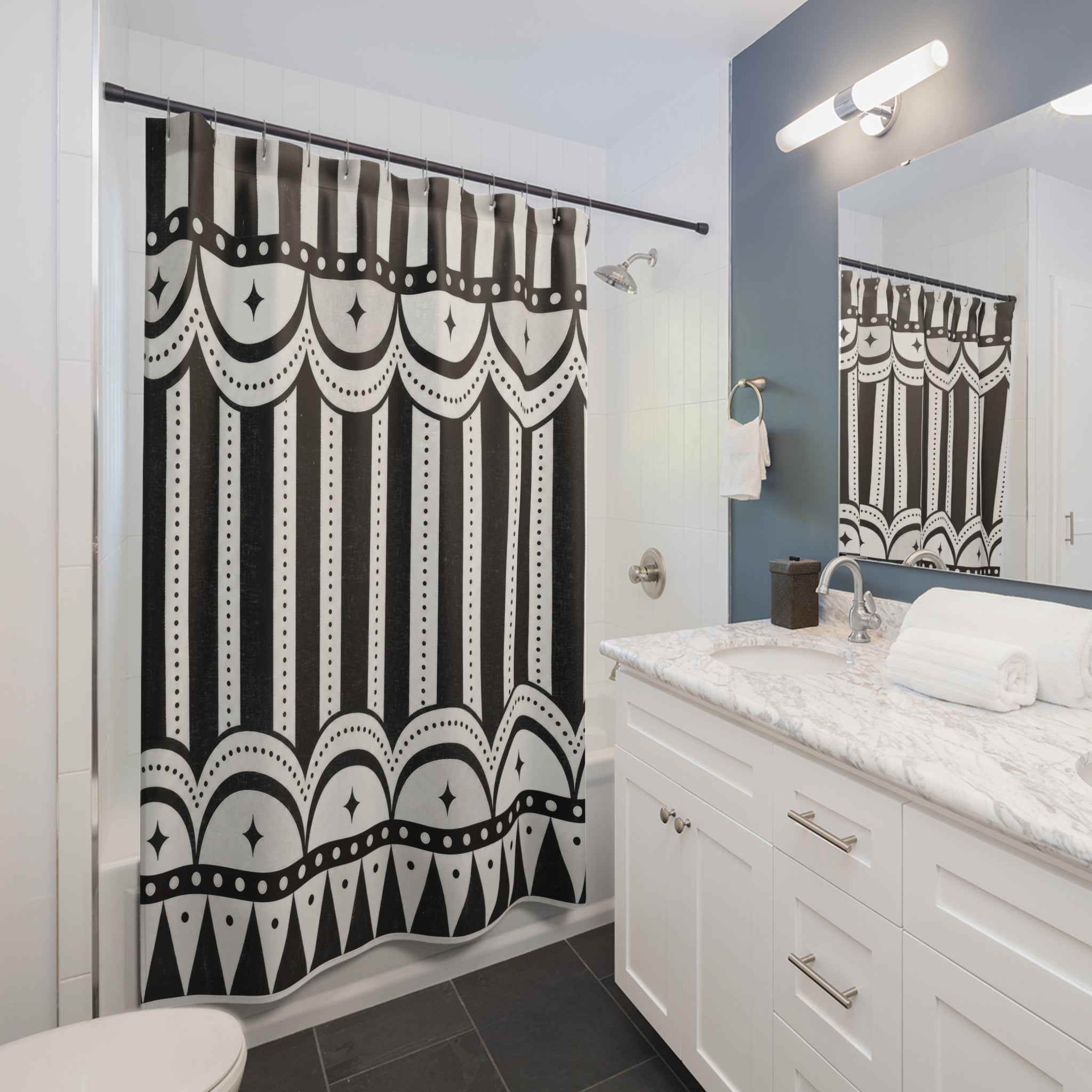 Black White Striped Shower Curtain