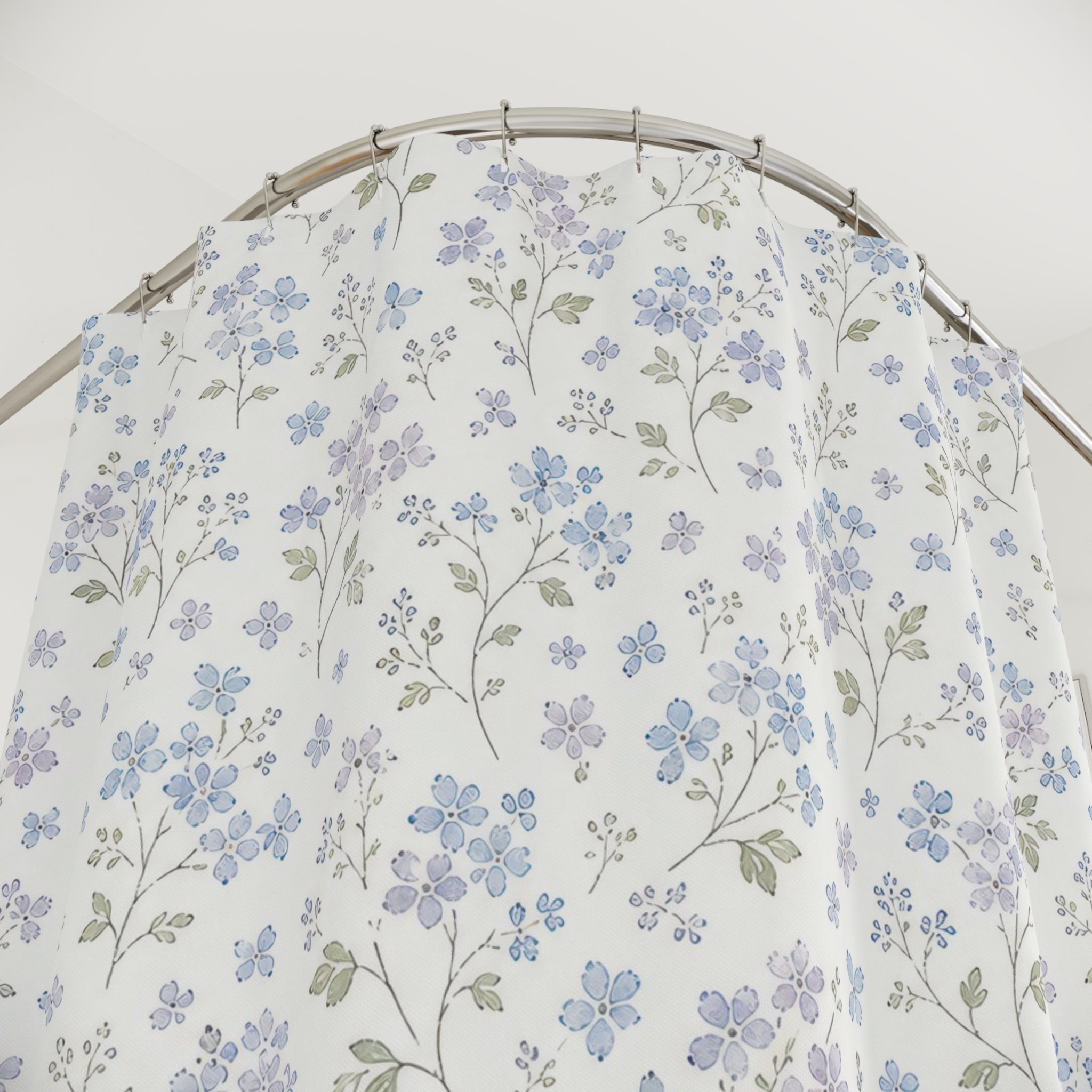 Pale Blue Ditsy Floral Shower Curtain