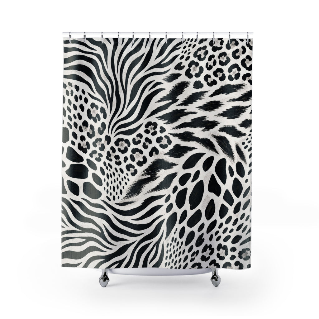 Black White Zebra Leopard Shower Curtain