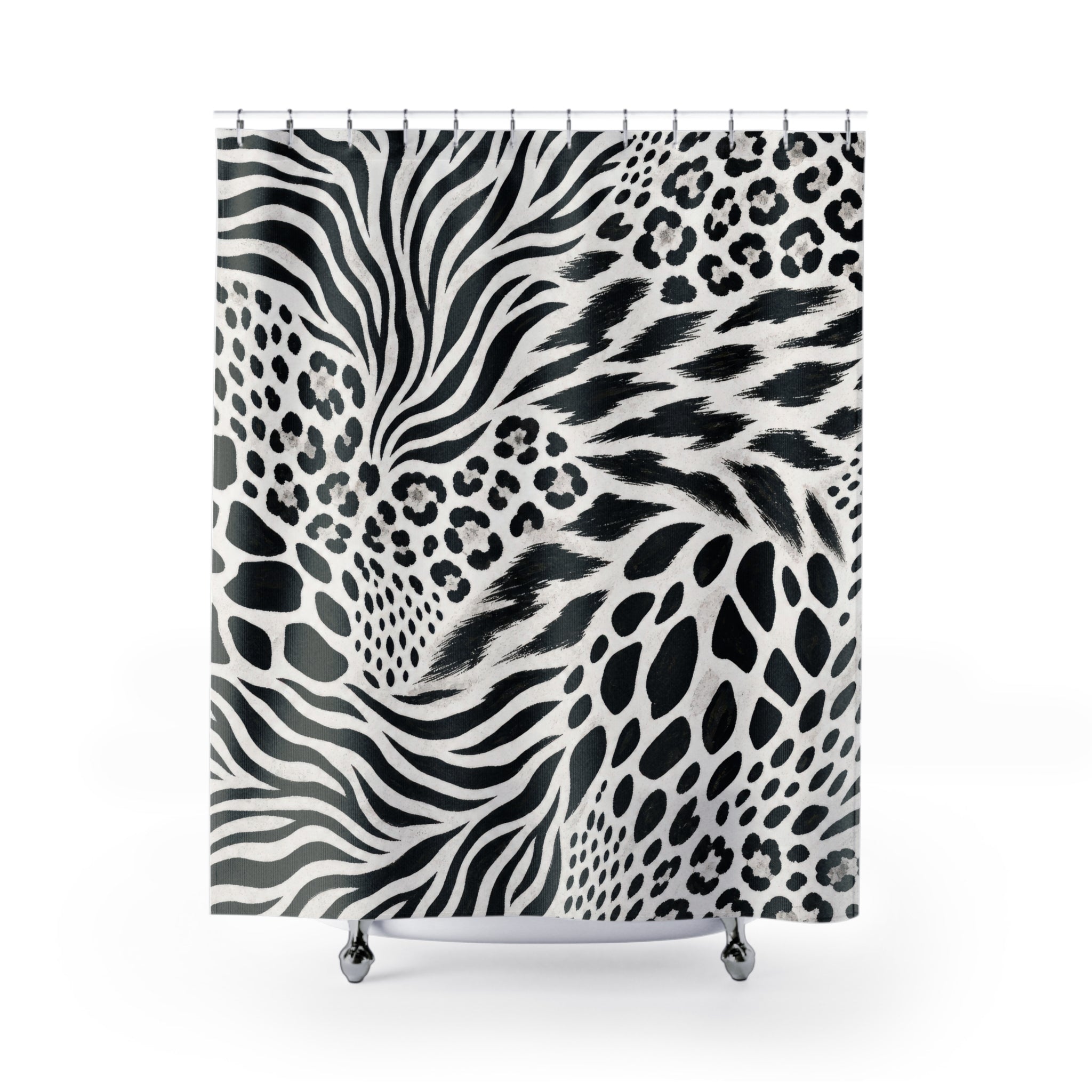 Black White Zebra Leopard Shower Curtain