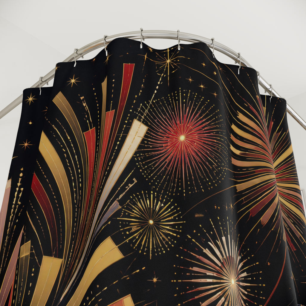 Art Deco New Year Fireworks Shower Curtain