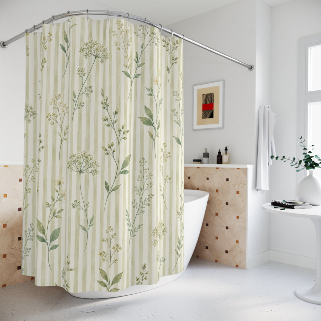 Celery Floral Stripe Shower Curtain