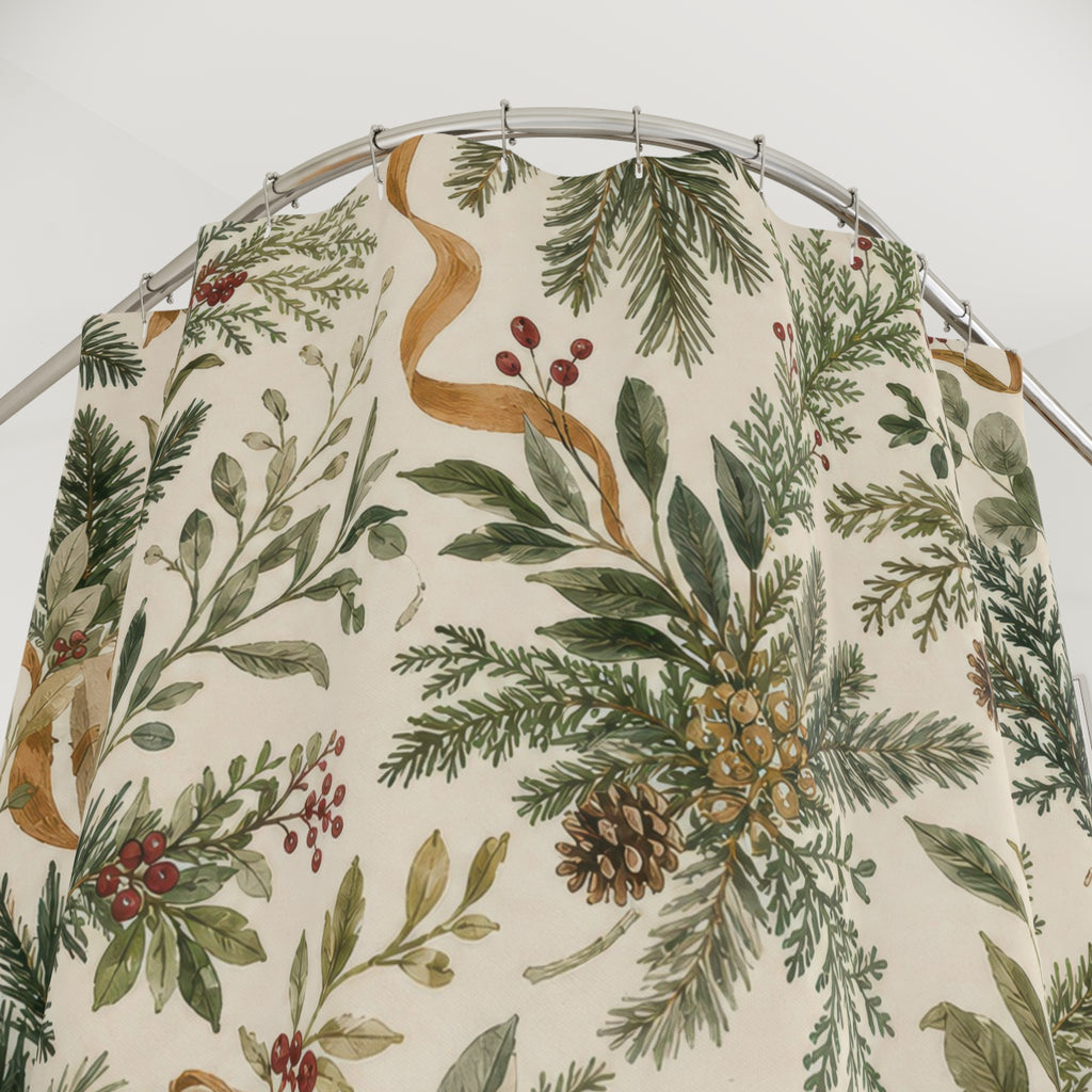 Green Botanical Christmas Shower Curtain