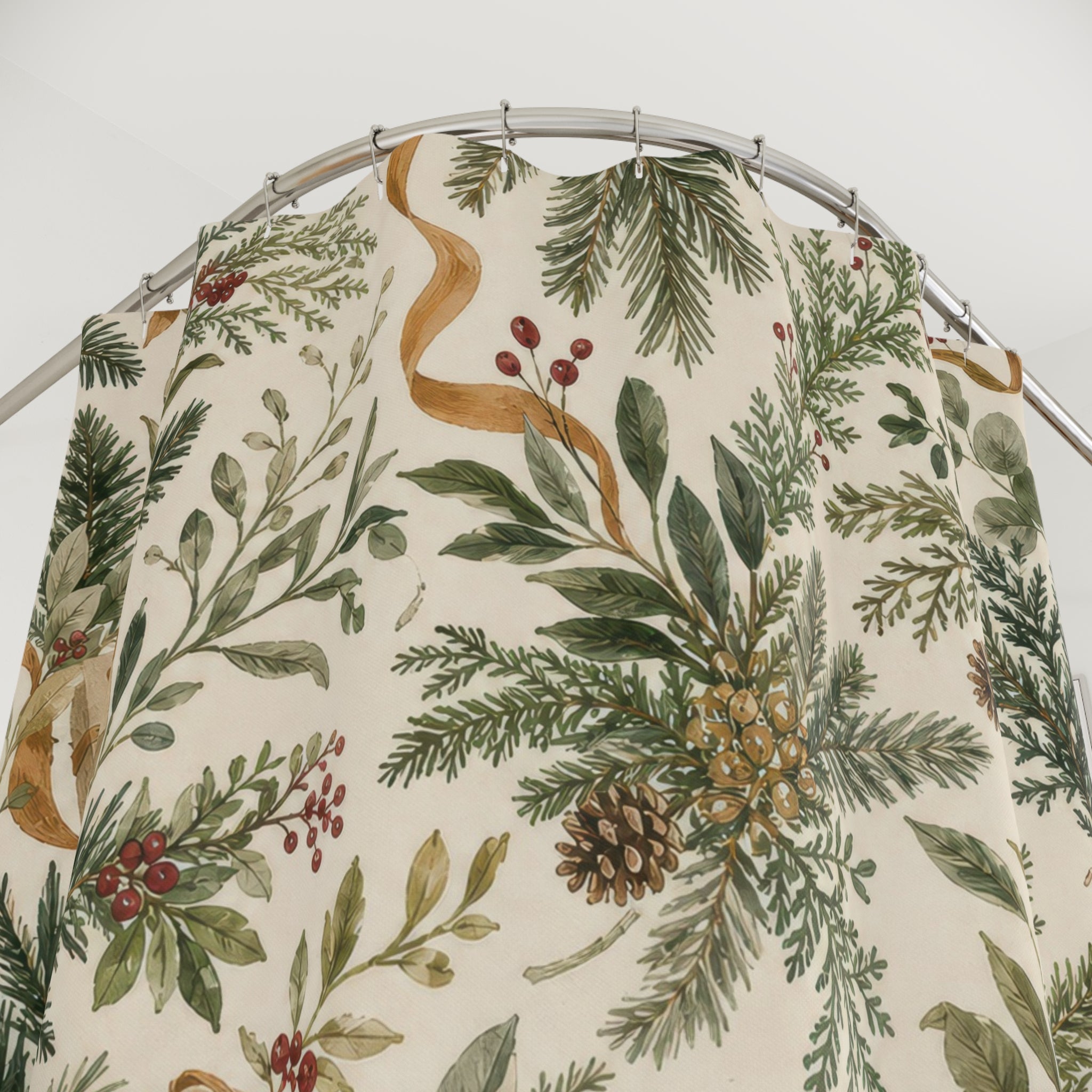 Green Botanical Christmas Shower Curtain