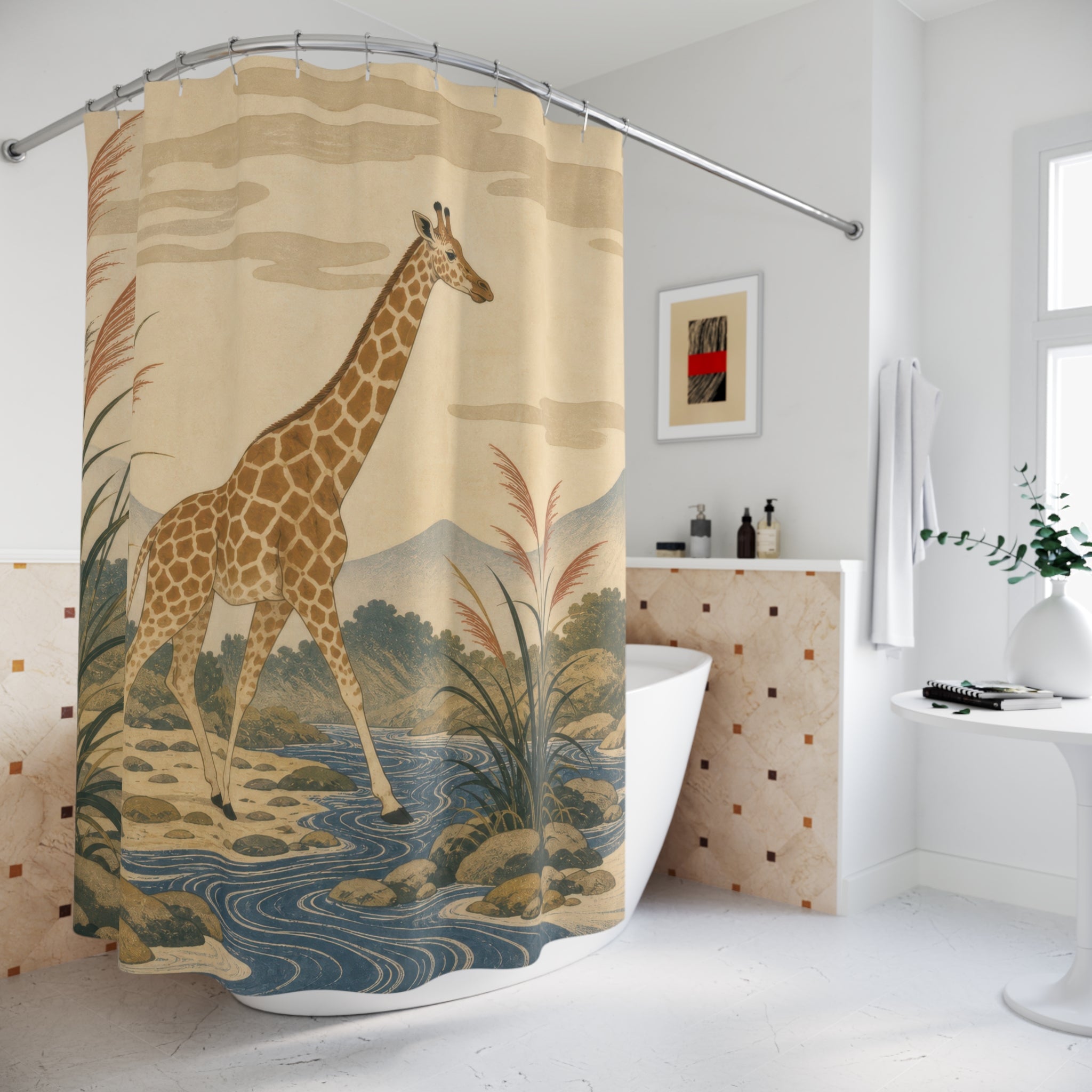 Vintage Safari River Scene Shower Curtain