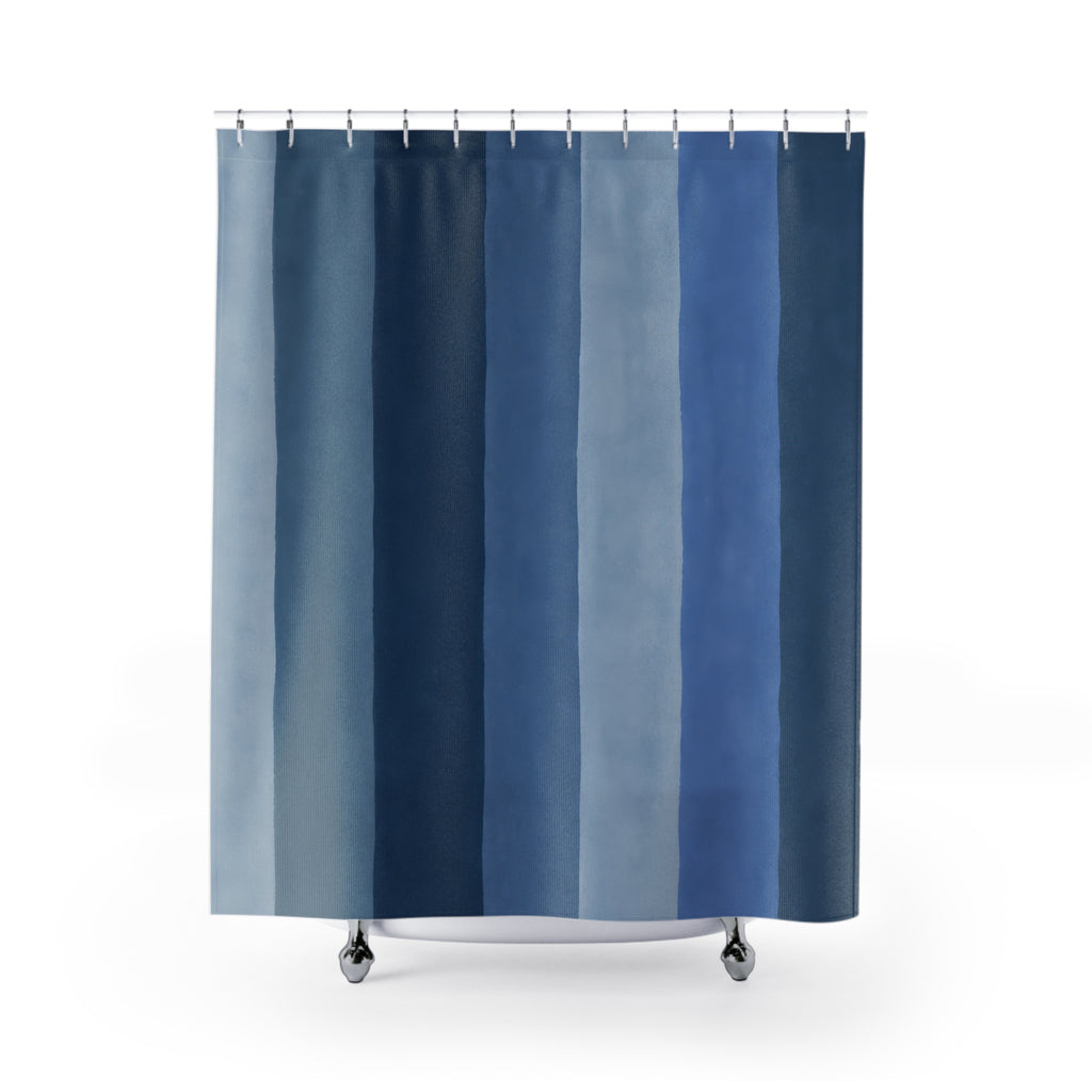 Muted Navy Slate Vertical Bands Shower Curtain