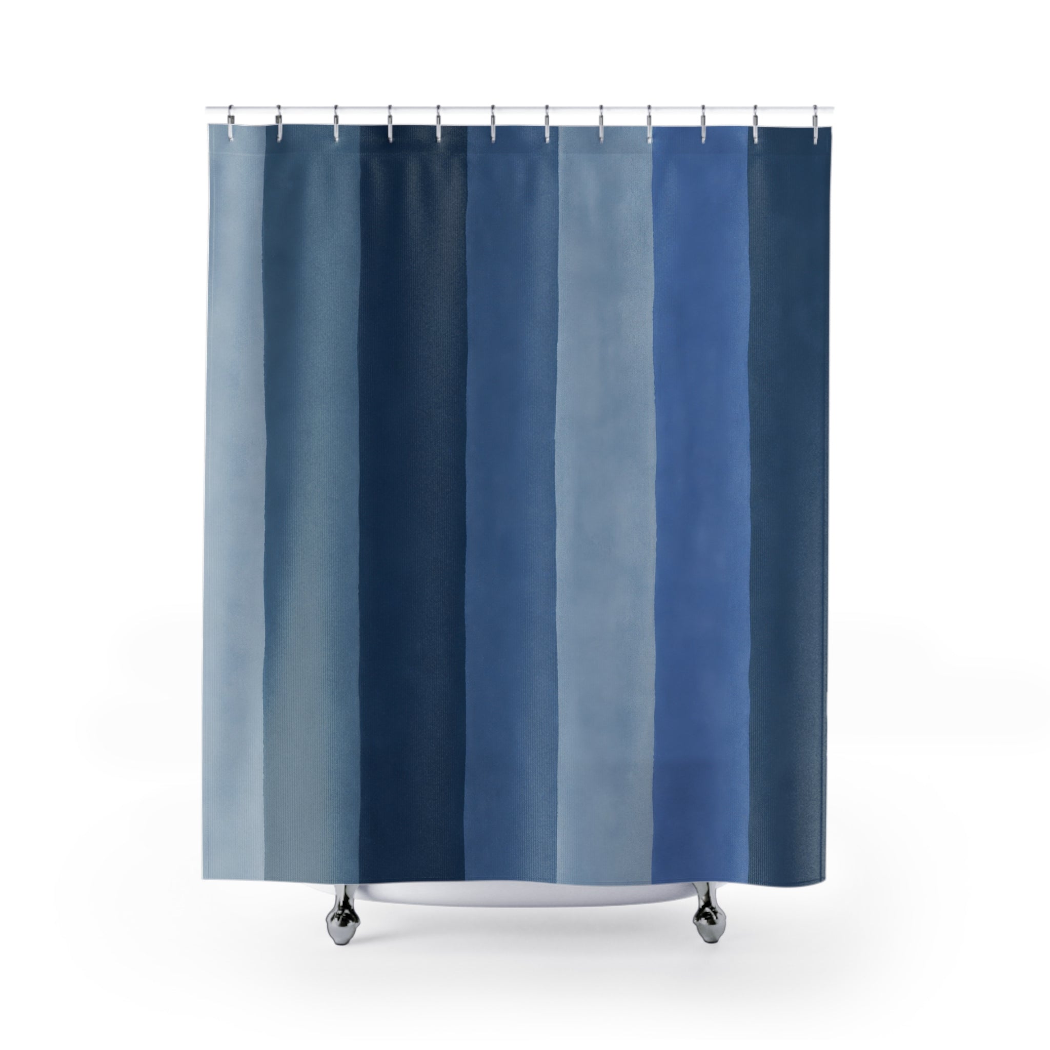Muted Navy Slate Vertical Bands Shower Curtain