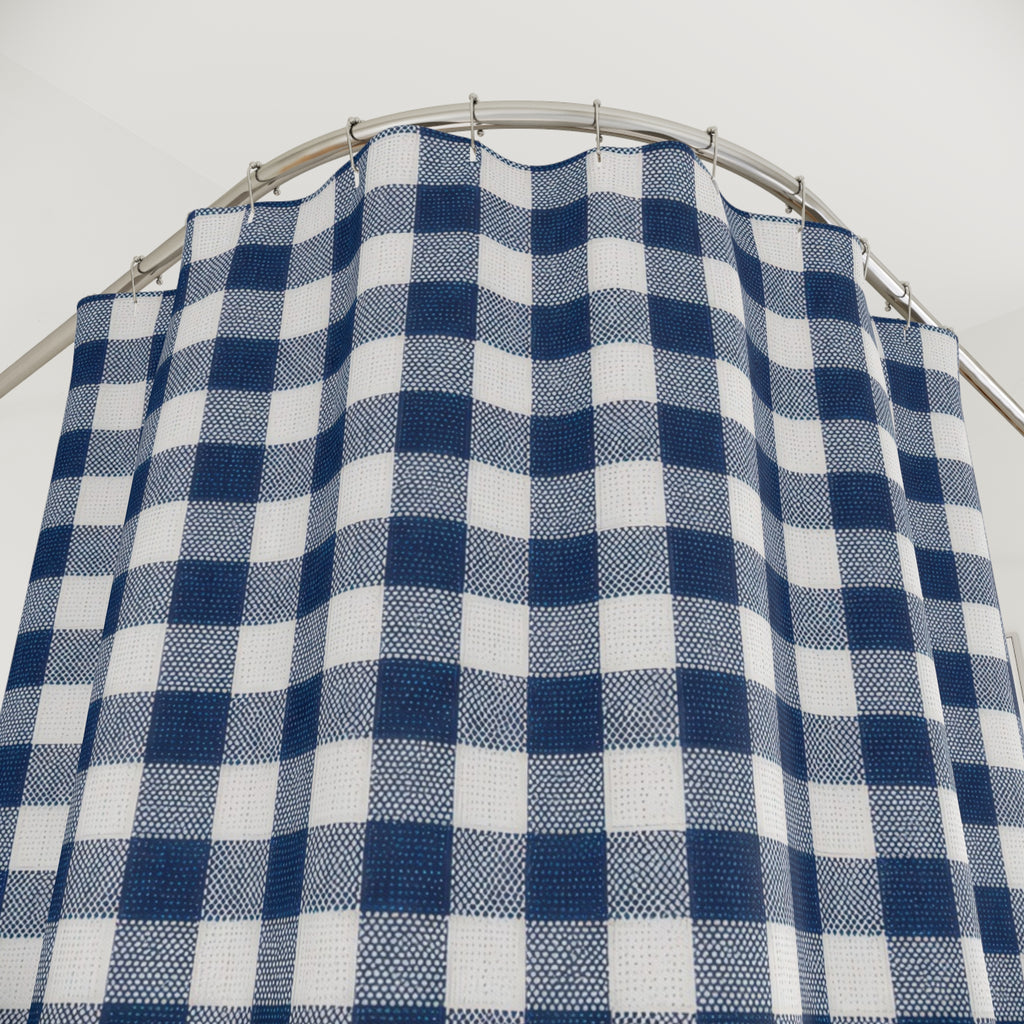 Navy Shower Curtain, Gingham Bath Decor, Blue White Checkered Pattern, Classic Farmhouse Guest Bathroom Decor, Navy Blue Gingham Style