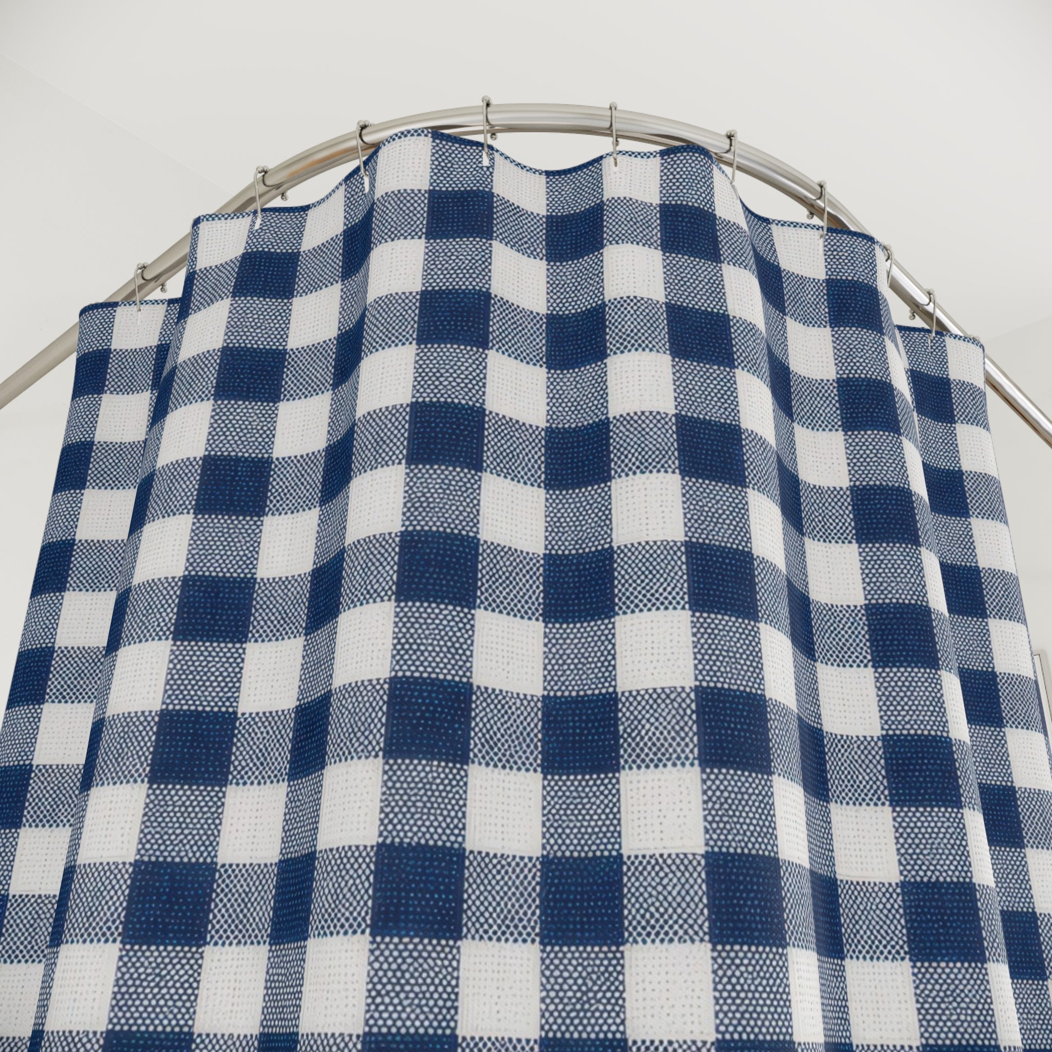 Navy Shower Curtain, Gingham Bath Decor, Blue White Checkered Pattern, Classic Farmhouse Guest Bathroom Decor, Navy Blue Gingham Style
