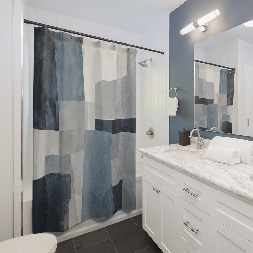 Blue Gray Geometric Shower Curtain