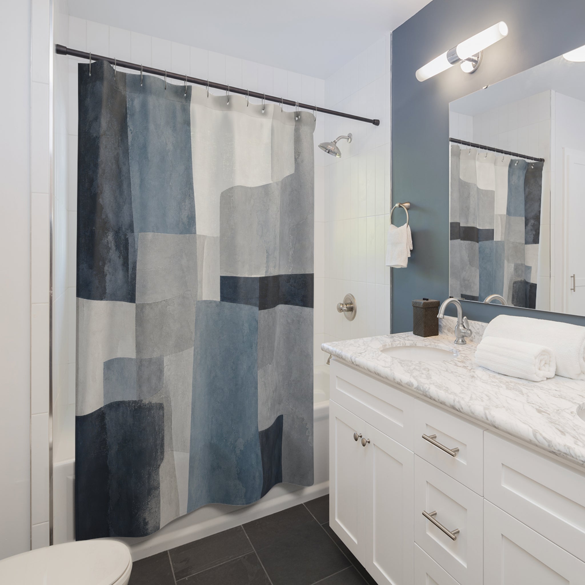 Blue Gray Geometric Shower Curtain
