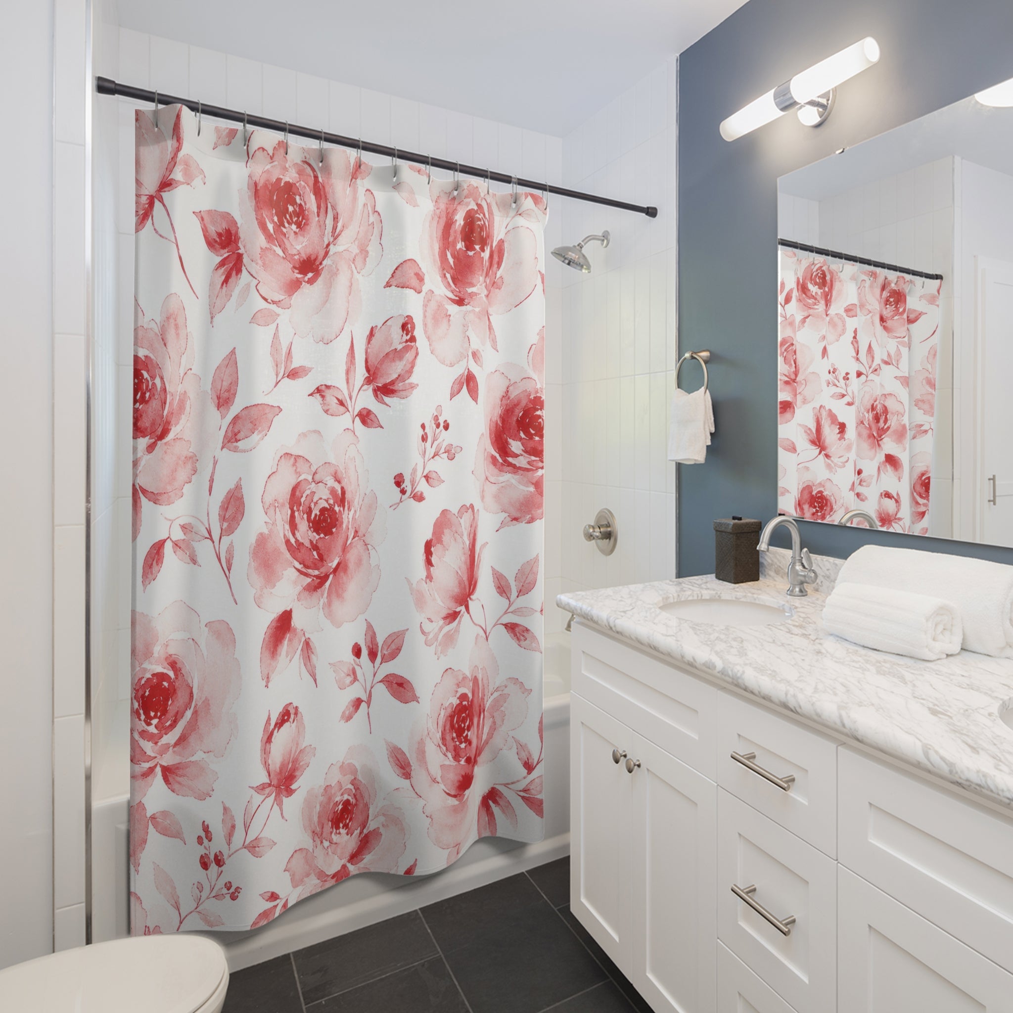 Red Watercolor Rose Shower Curtain