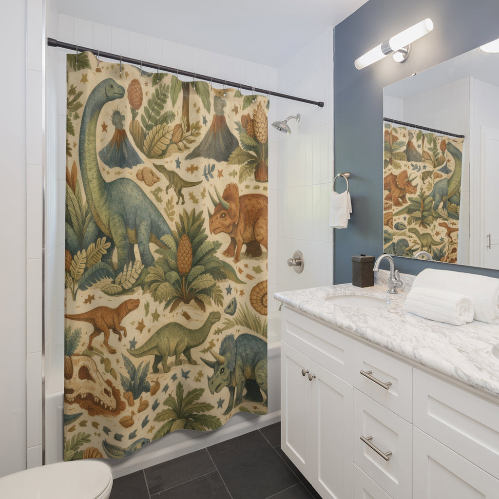 Kids Dinosaur Shower Curtain – Green & Blue Jurassic