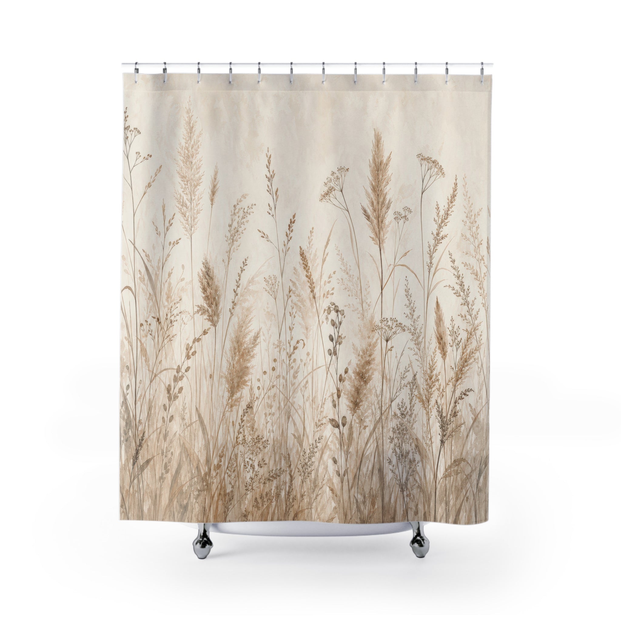 Beige Meadow Grass Botanical Shower Curtain