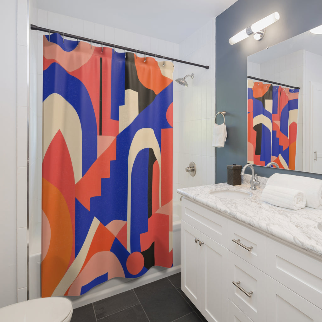 Cobalt Coral Geometric Shower Curtain