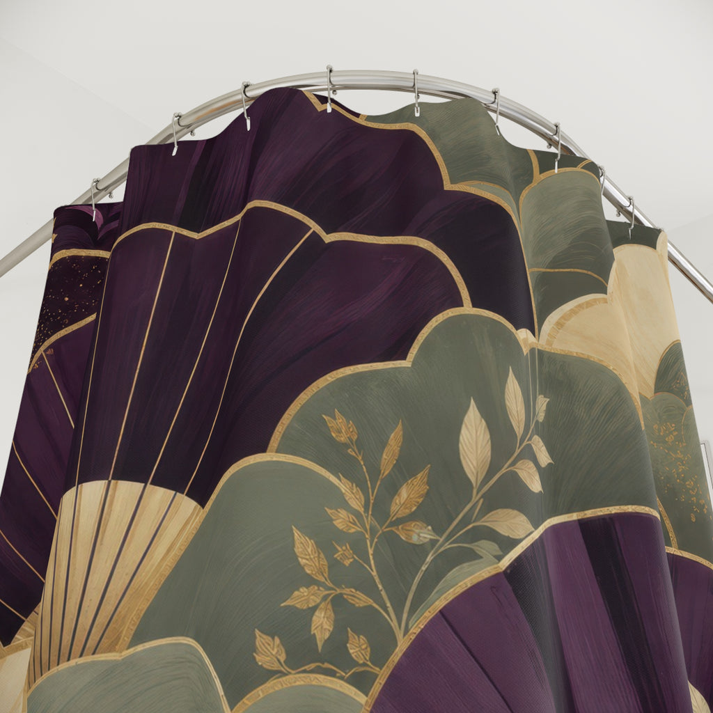 Aubergine & Sage Art Deco Scalloped Shower Curtain