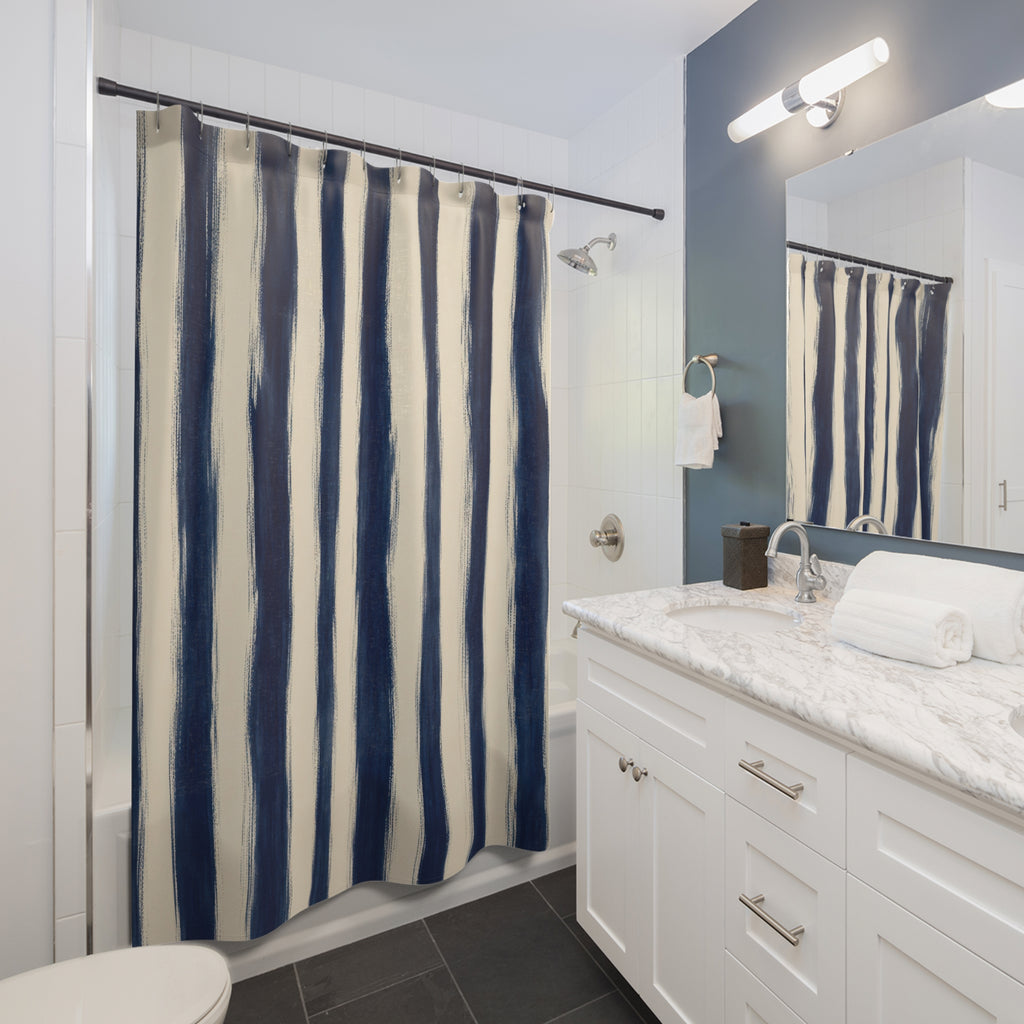 Navy Indigo Irregular Stripe Shower Curtain
