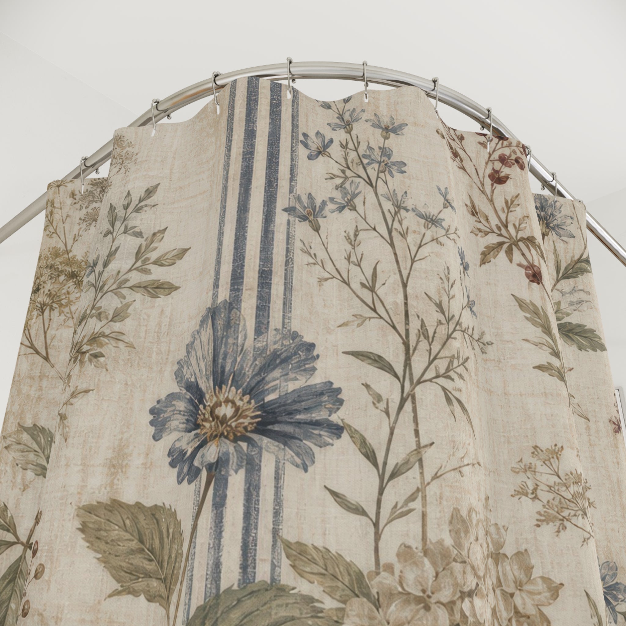 Vintage Farmhouse Shower Curtain: Country Botanical Landscape