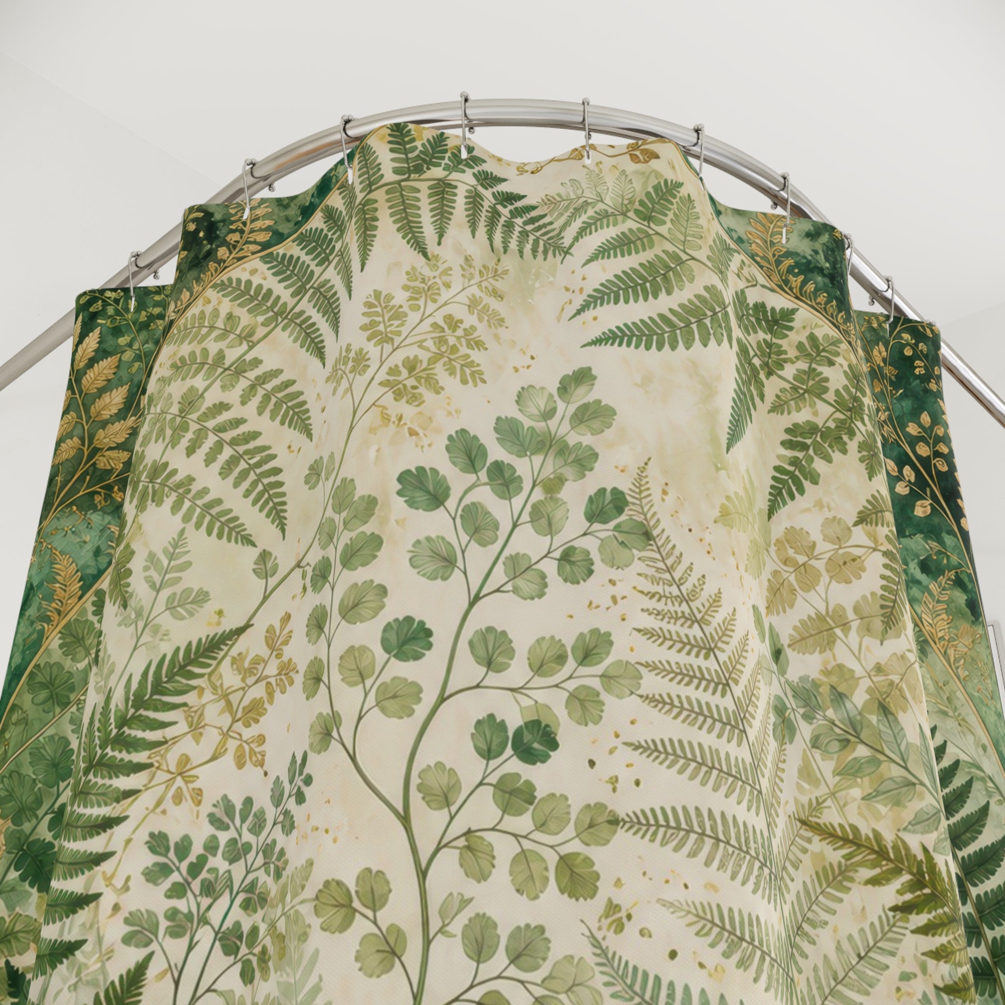 Unique Green Shower Curtain, Fern Arch Botanical Art, Forest Foliage Bathroom Decor, Mossy Green Woodland Guest Bath, Plant Lover Style